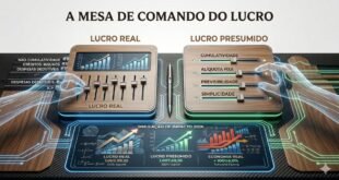 Gráfico cinematográfico e sofisticado em negro absoluto, azul royal e prata galvânico mostrando uma mesa de comando futurista com superfície de fibra