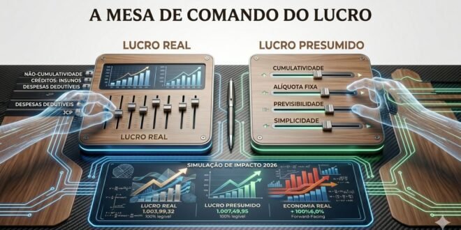 Gráfico cinematográfico e sofisticado em negro absoluto, azul royal e prata galvânico mostrando uma mesa de comando futurista com superfície de fibra