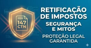 Gráfico de escudo tecnológico e moderno em laranja e azul, repelindo o 'perigo', simbolizando a Segurança Jurídica na Retificação de Impostos para proteção fiscal.