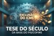 Tese do Século: Infográfico futurista de engrenagens destravando e liberando moedas de ouro, simbolizando a Tese do Século: Exclusão do ICMS da base do PIS e da COFINS.